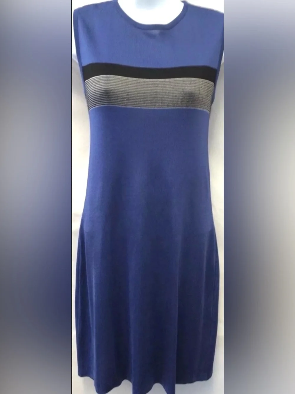 LAUNDRY Shelli Segal Dress Career Sleeveless Knit Shift Blue Black